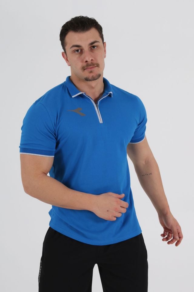 Satürn Pamuklu Kamp Tişört Saks Mavi
