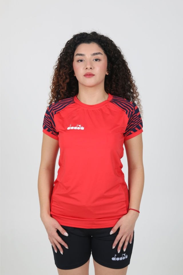Bahia Kadın Tişört Kırmızı Lacivert