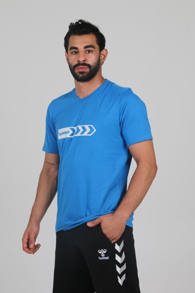 Hummel Armin Pamuklu Antrenman Tişört Sax Mavi Baskılı