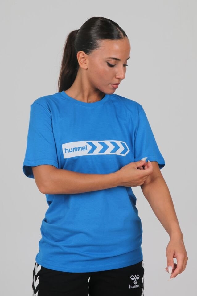 Hummel Armin Pamuklu Antrenman Tişört Sax Mavi Baskılı