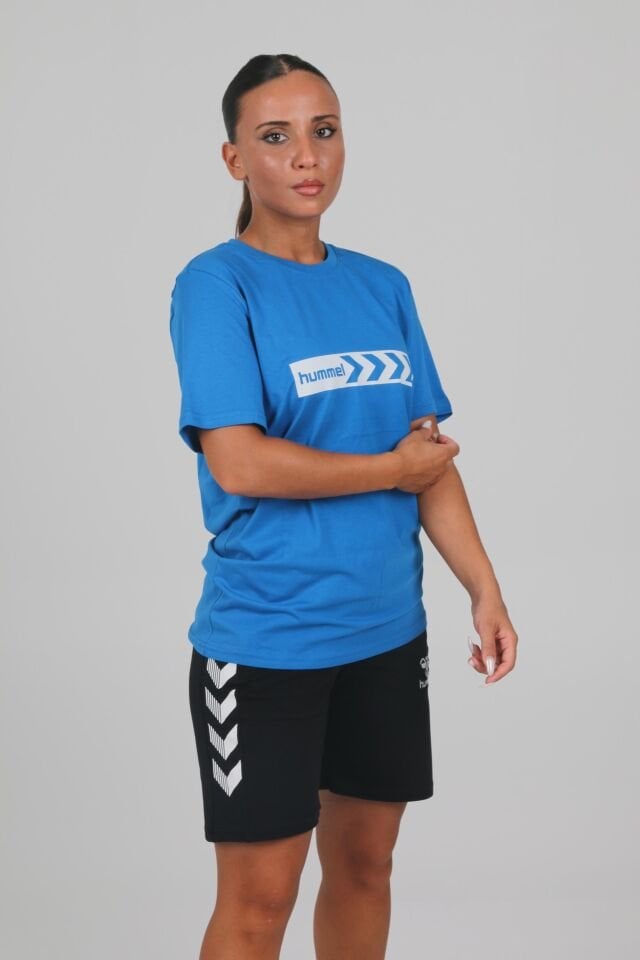Hummel Armin Pamuklu Antrenman Tişört Sax Mavi Baskılı