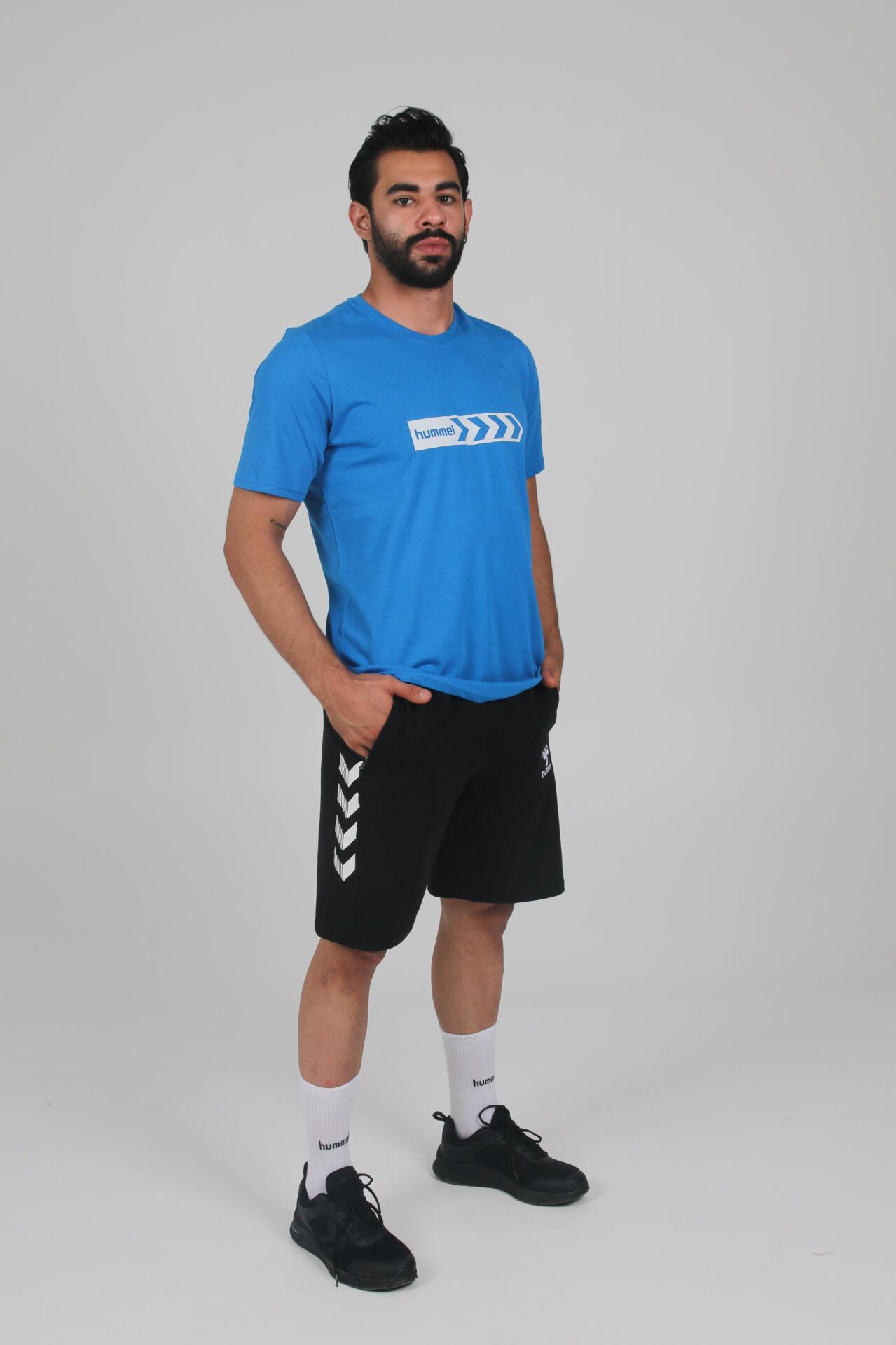 Hummel Armin Pamuklu Antrenman Tişört Sax Mavi Baskılı